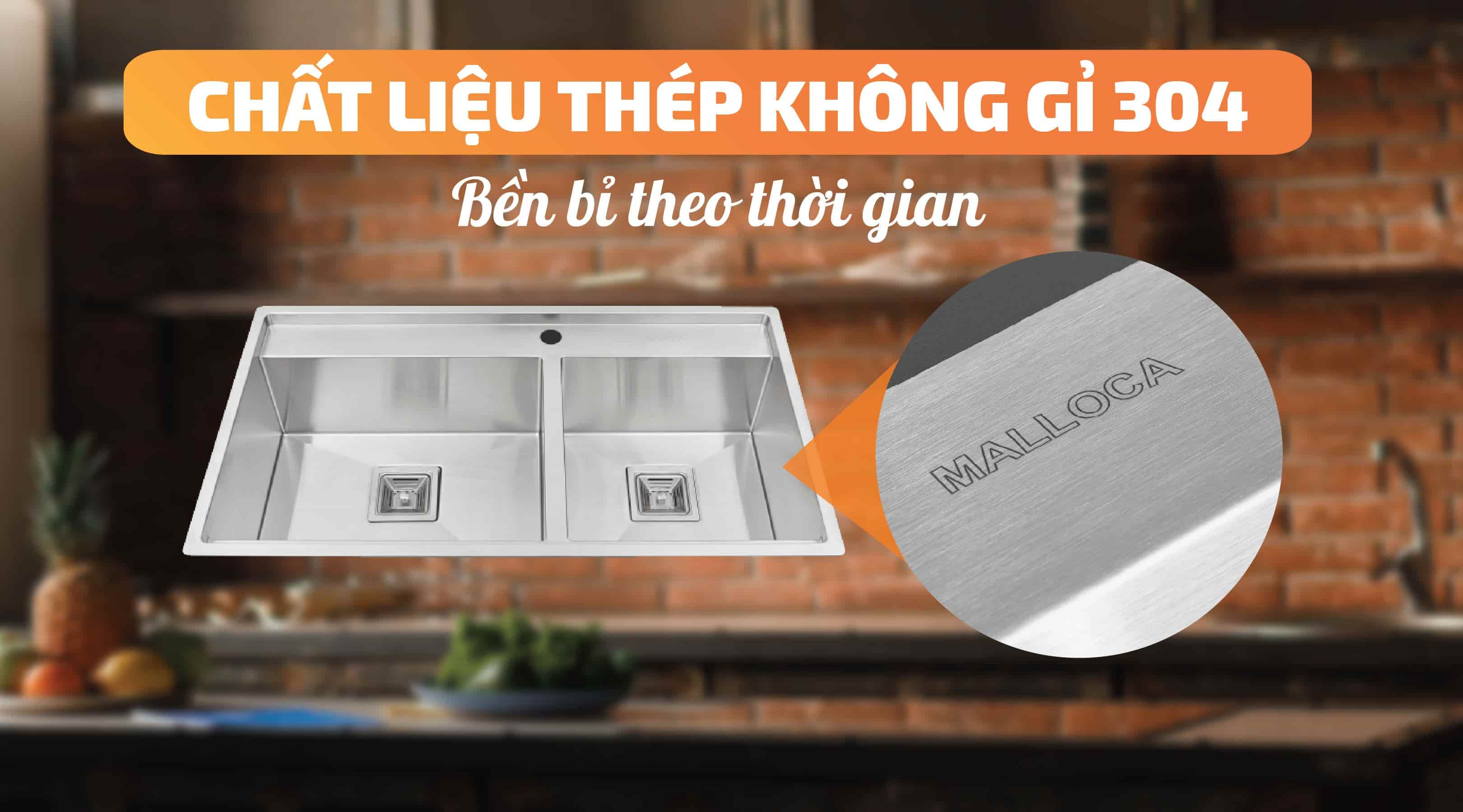 Chậu rửa chén Malloca MS 6304T - Chất liệu thép không gỉ